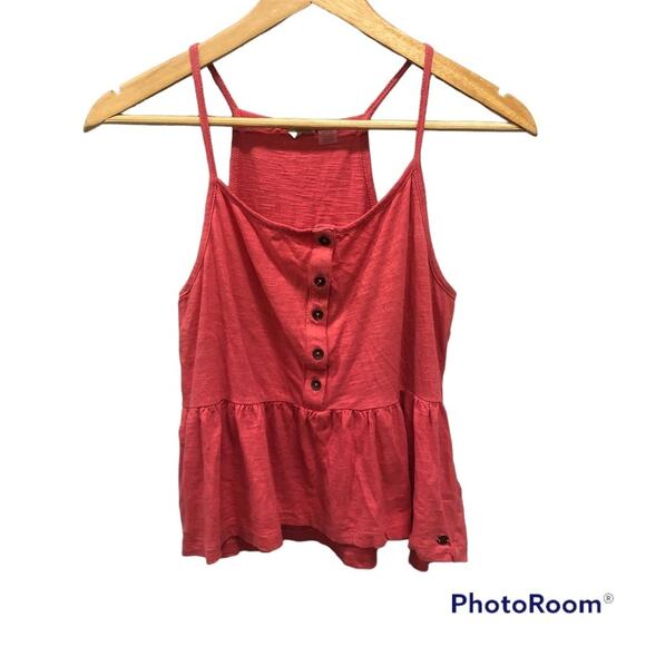 Roxy Babydoll Top Women’s Y2K Peplum Hem Spaghetti Strap Tank Small Pink Spring - Picture 1 of 9